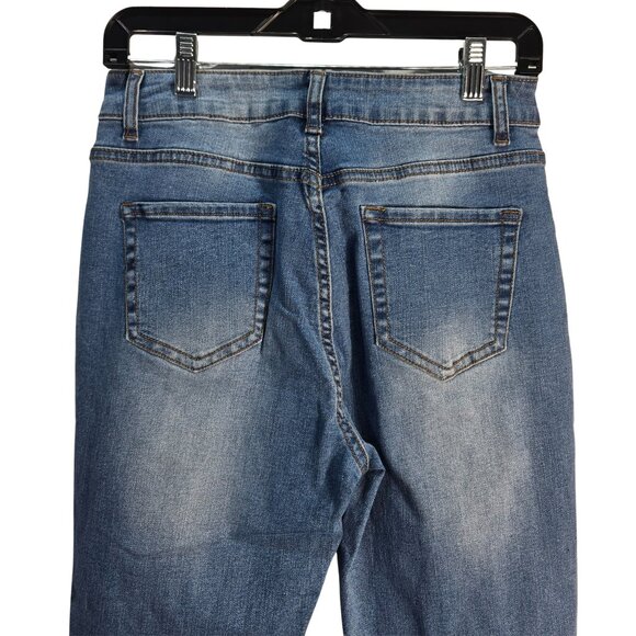 NWOT | Medium Wash Distressed Ripped Denim Ankle Skinny Jeans Raw Hem | Size 6 - Picture 3 of 5